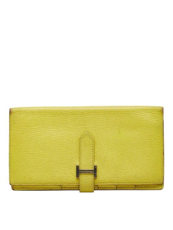 Hermes Handbags - Hermes Bearn Souffle Bifold Wallet Lime Yellow Chevre